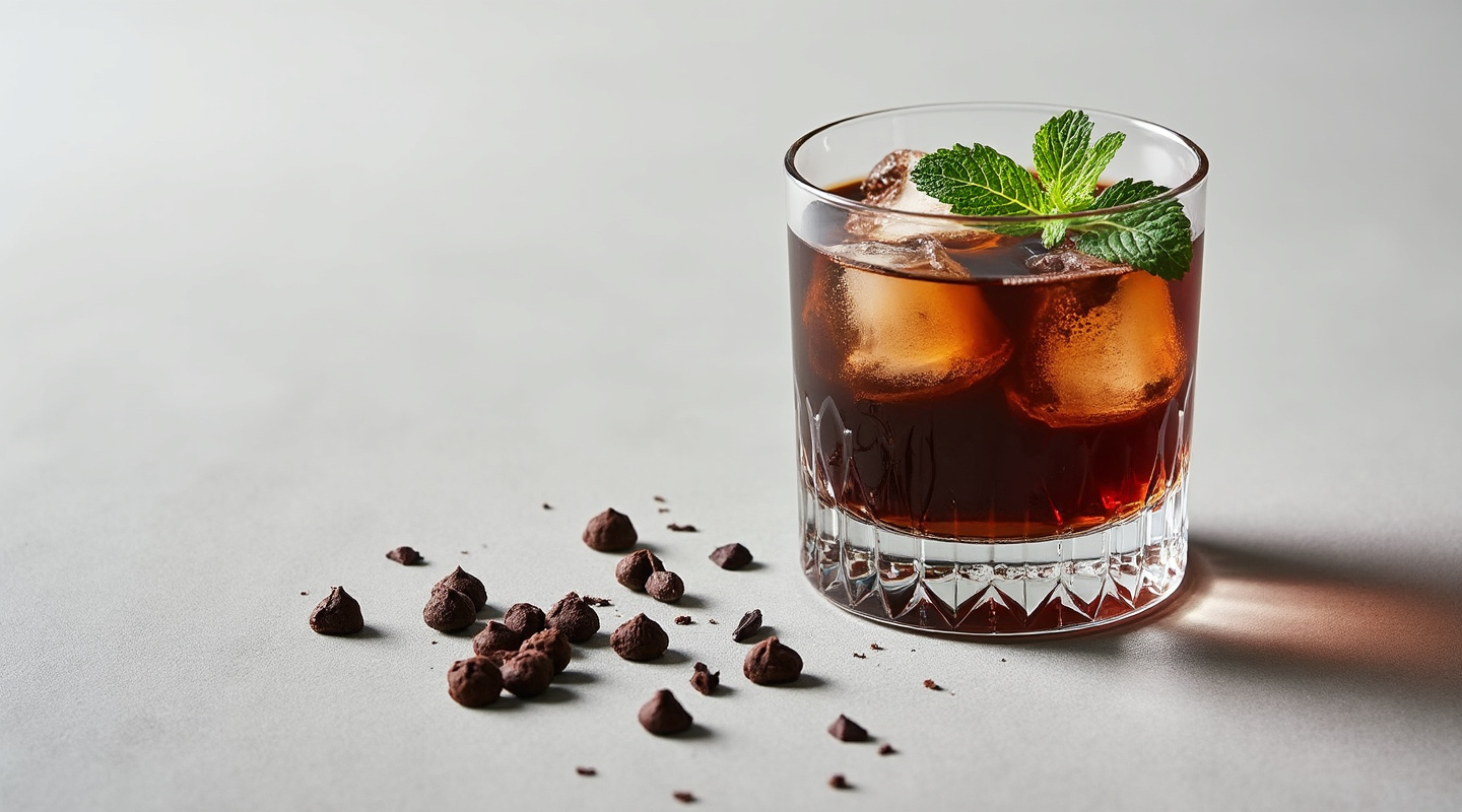 Chocolate Stinger in an old-fashioned glass with garnish