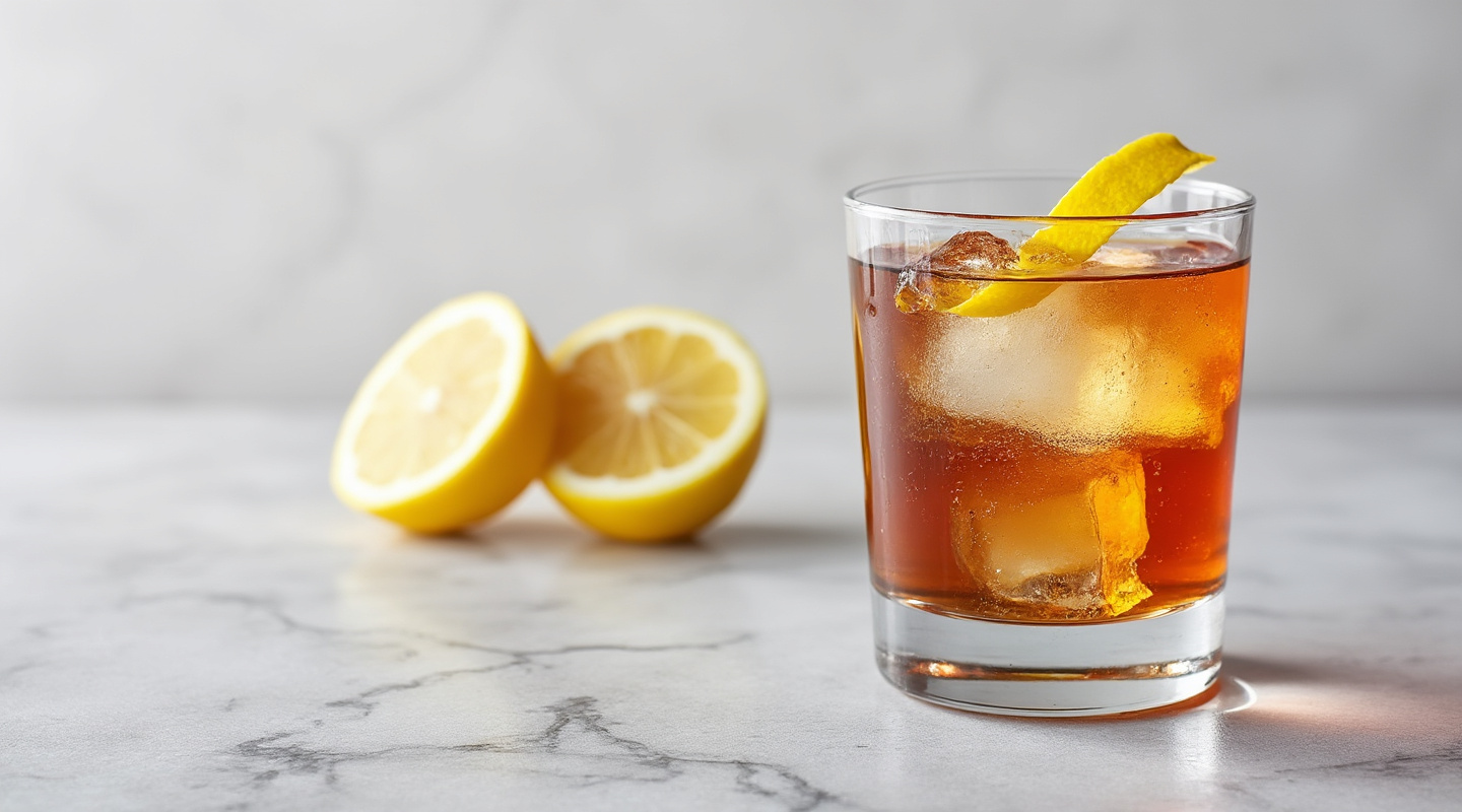 Easy Speak cocktail in an Old-fashioned glass with ice