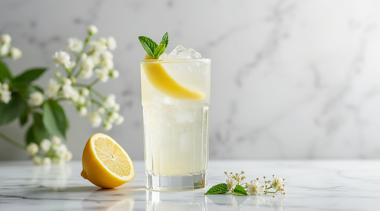 Elderflower Gin Fizz in a glass