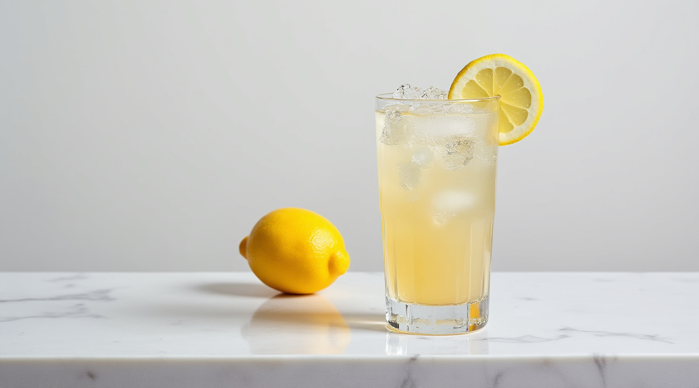 A Honey Vodka Collins cocktail served in a Collins glass