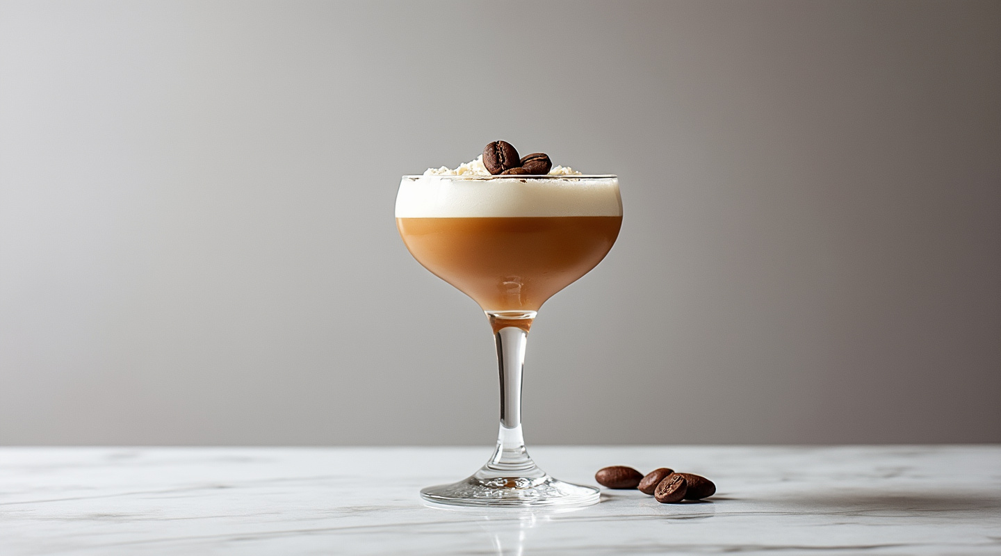 Affogato Cocktail with vanilla ice cream and coffee beans