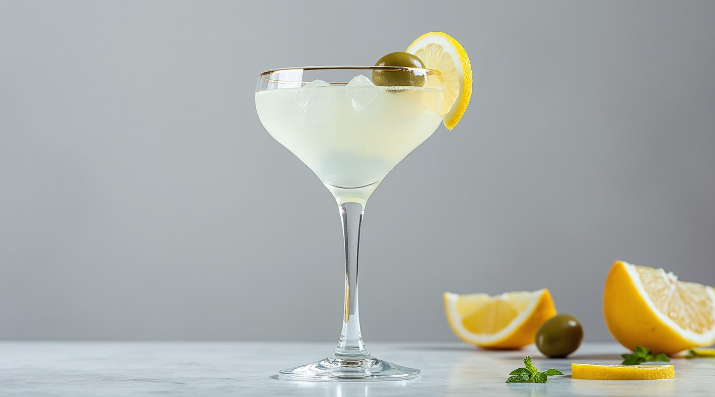April Fool cocktail in a martini glass