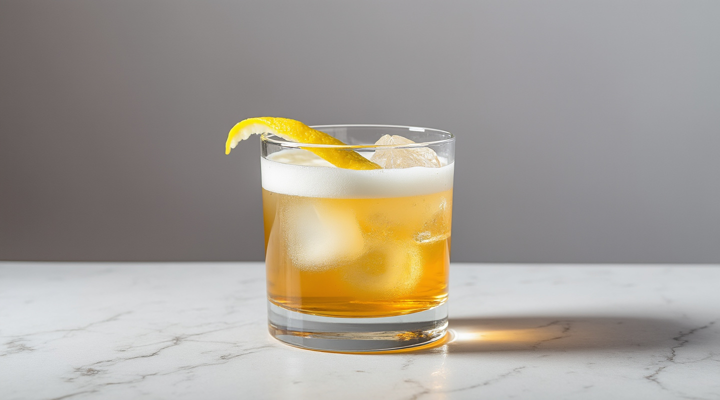 Tennessee Sour in an old-fashioned glass with a lemon twist