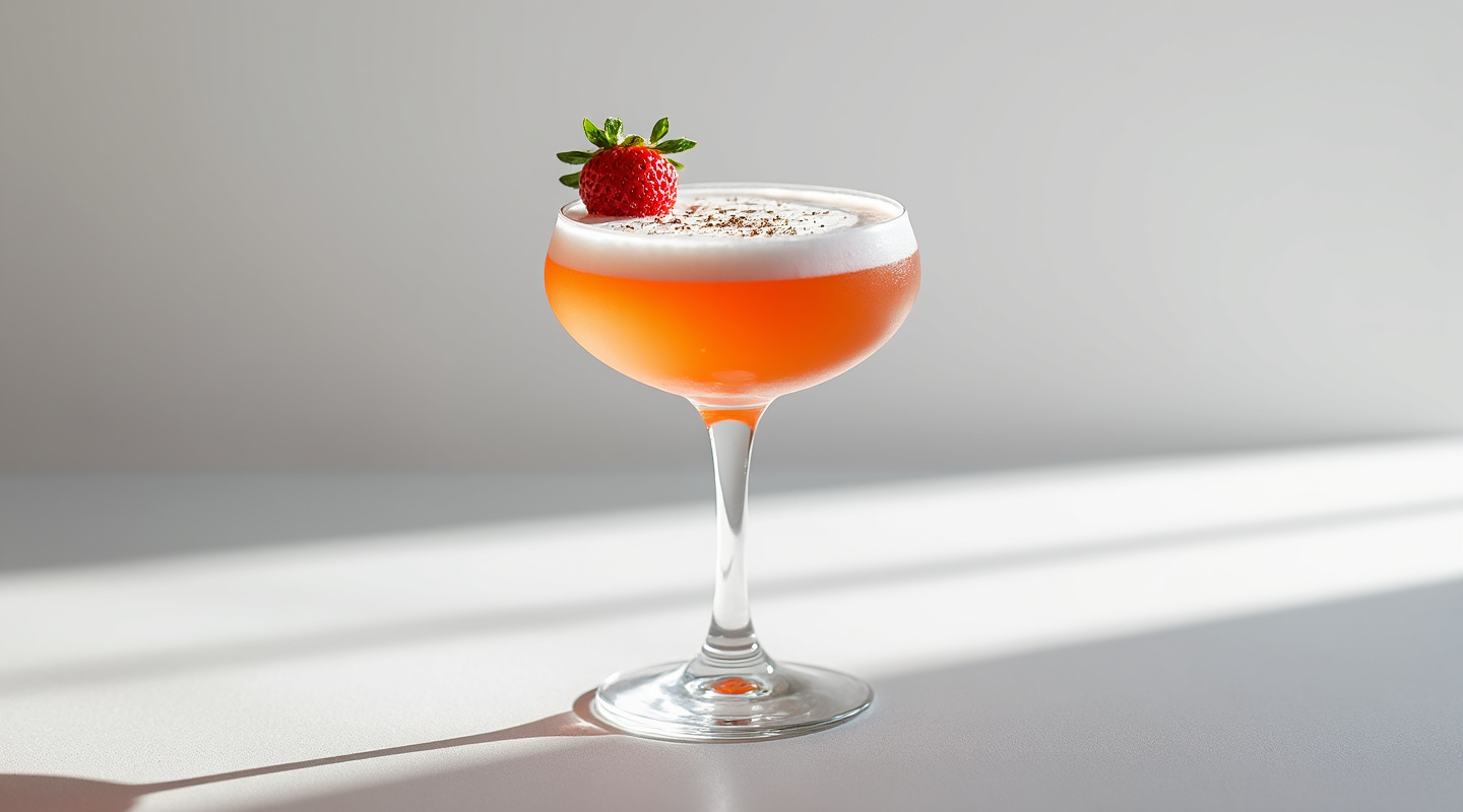 Strawberry Fields cocktail in a coupe glass