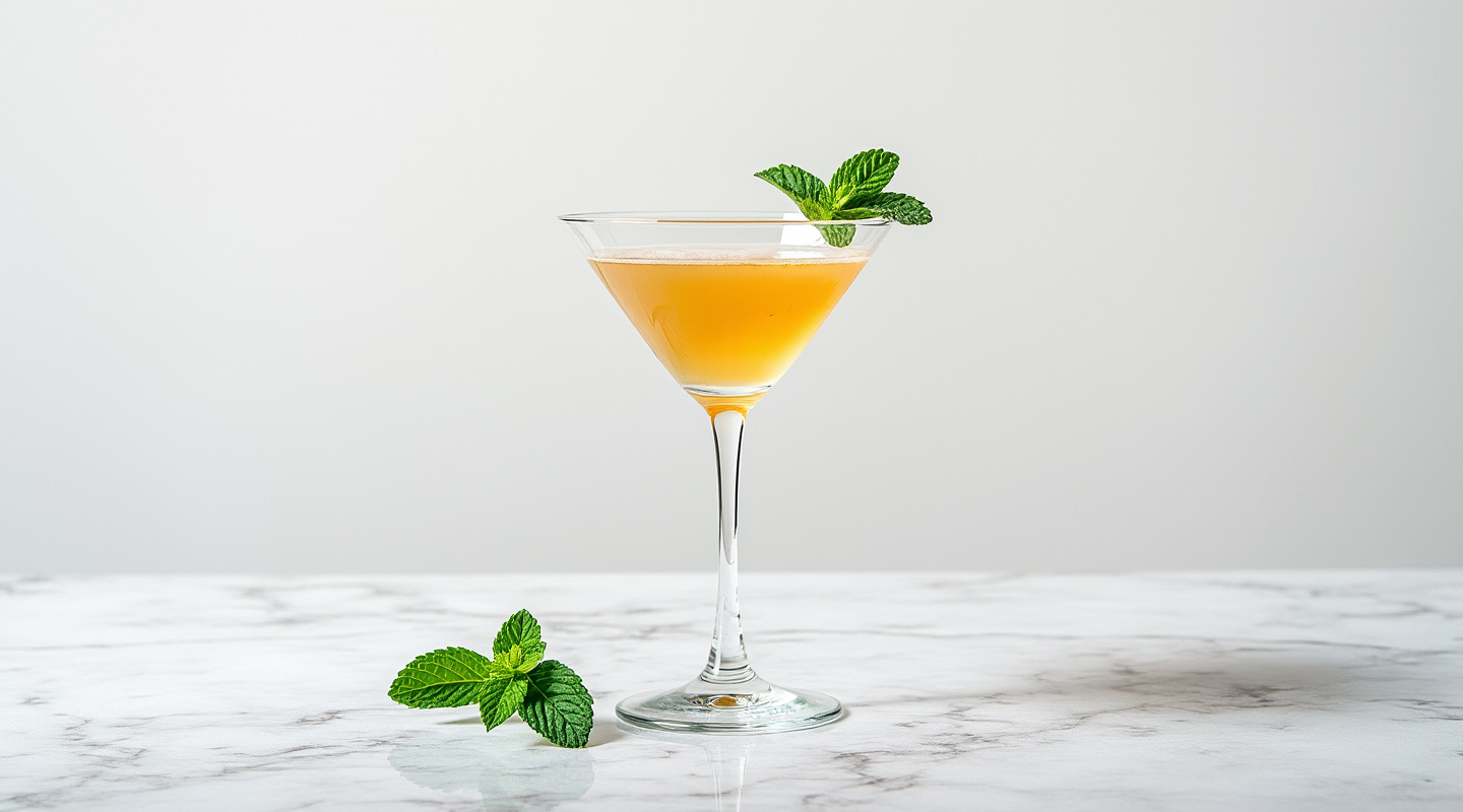 Greek Martini in a glass with mint garnish