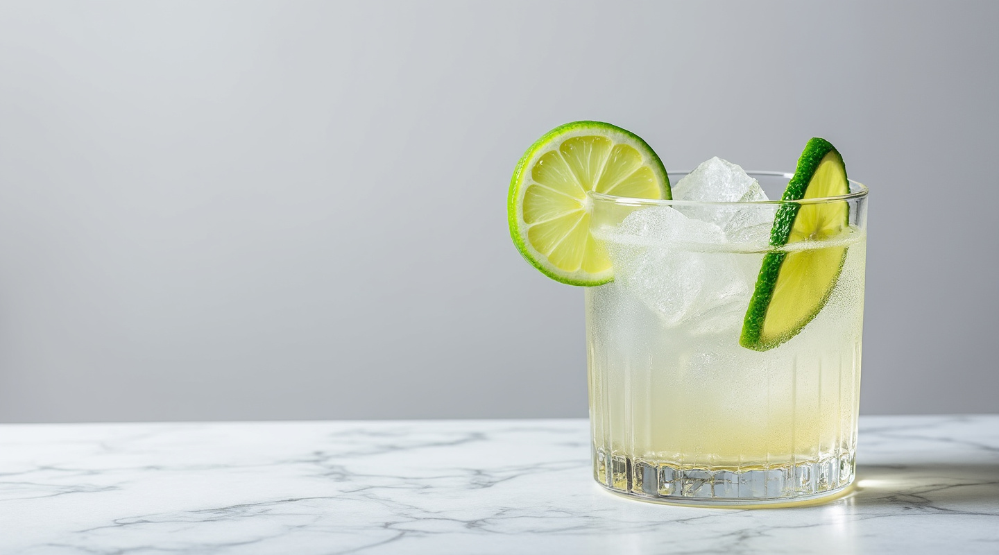 Caipirovska cocktail in a glass with lime wedges
