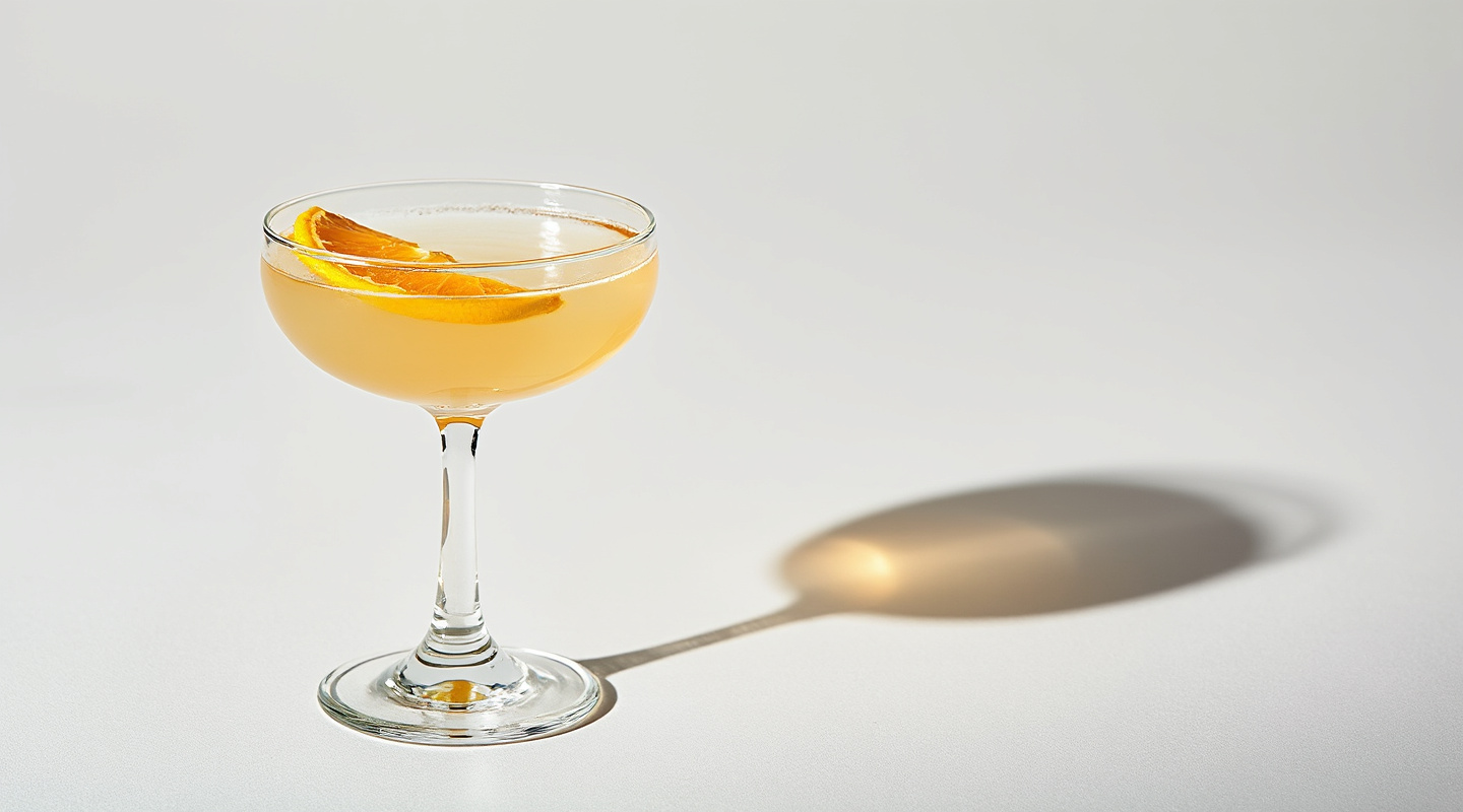 Nineteenth cocktail in a coupe glass with zesty garnishes
