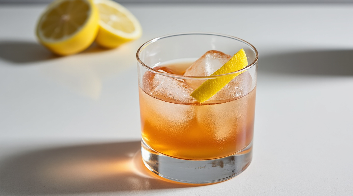 An elegant Nick & Nora glass filled with She's Like cocktail