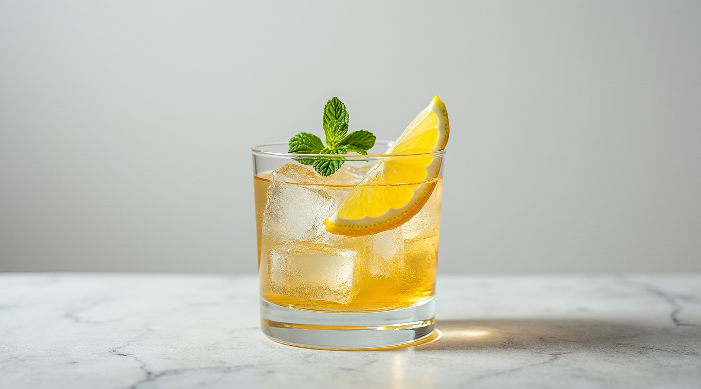 A DMC cocktail served in a glass with crushed ice