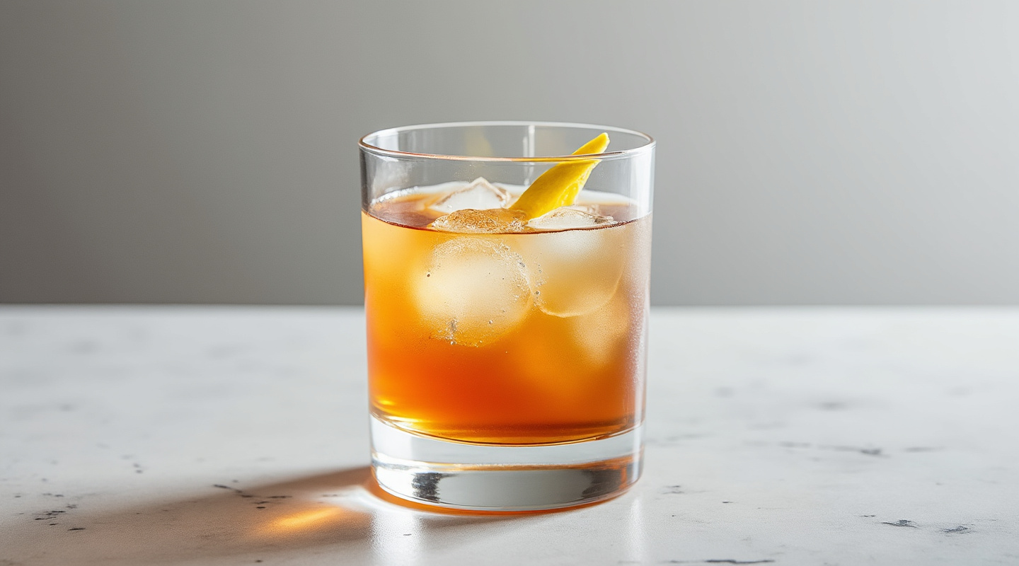 A vibrant Last Flight cocktail served in a Nick & Nora glass, garnished with a paper plane.