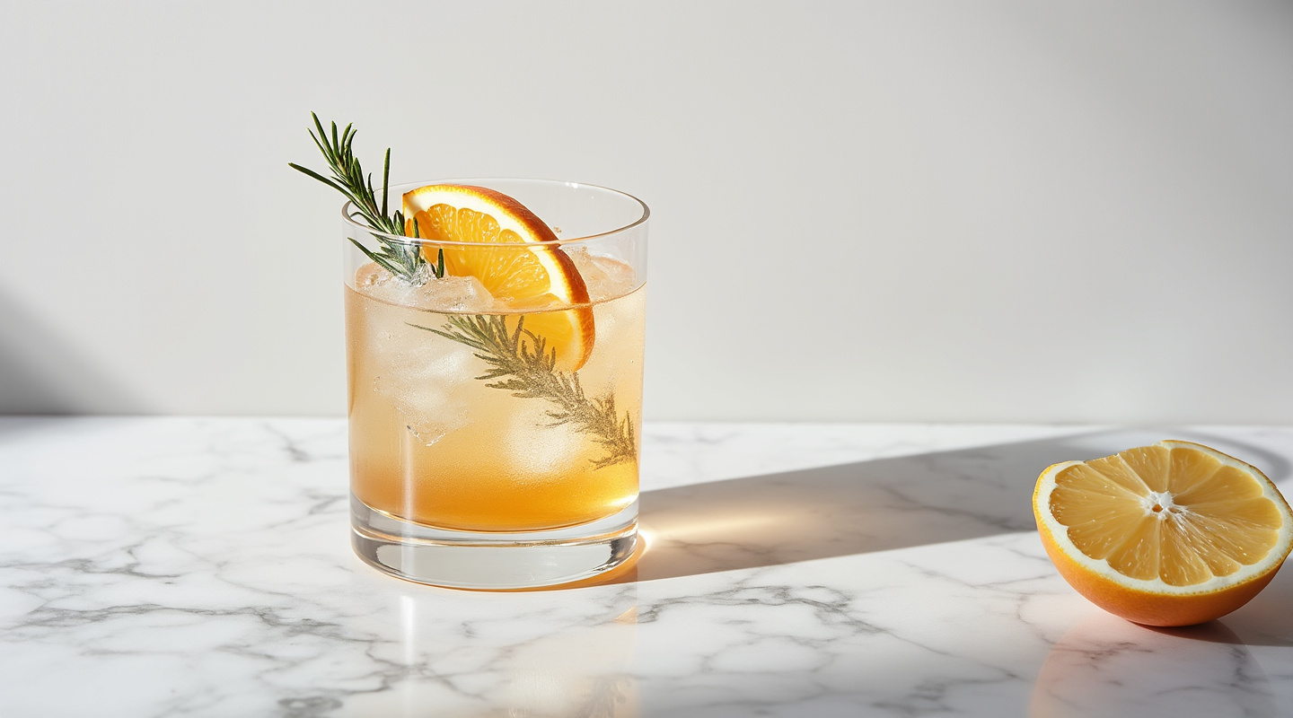 Sorrentino Cocktail in an Old-fashioned glass with a refreshing lemon twist