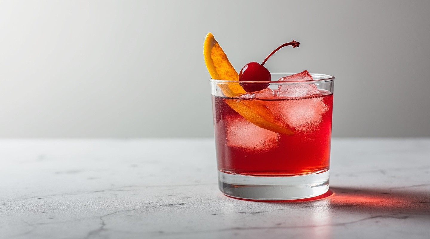 A cherry-infused cocktail served in a coupe glass.