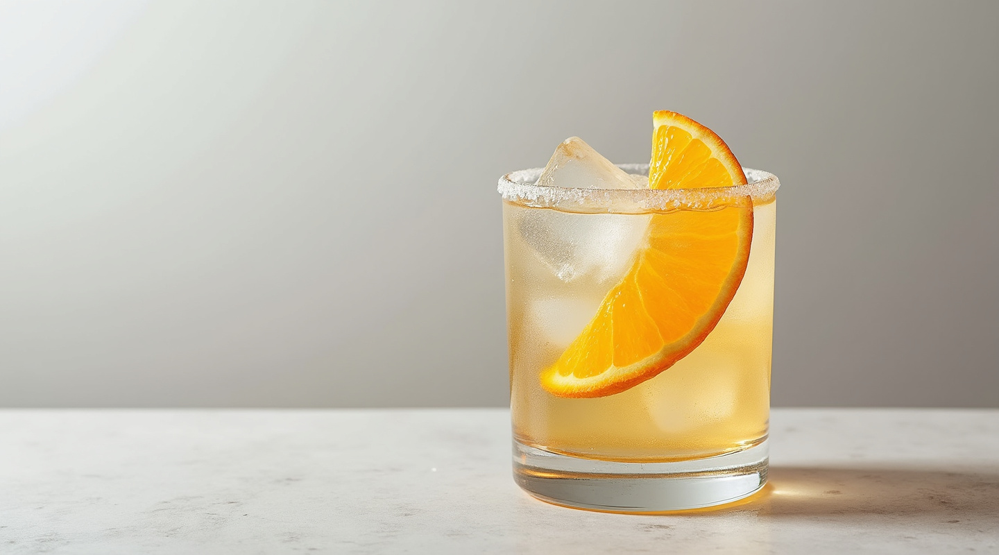Margarita Caliente cocktail served in a double old-fashioned glass with an orange twist garnish.