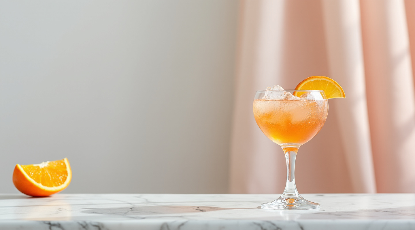 Peach & Orange Blossom Seltz cocktail in a large wine glass