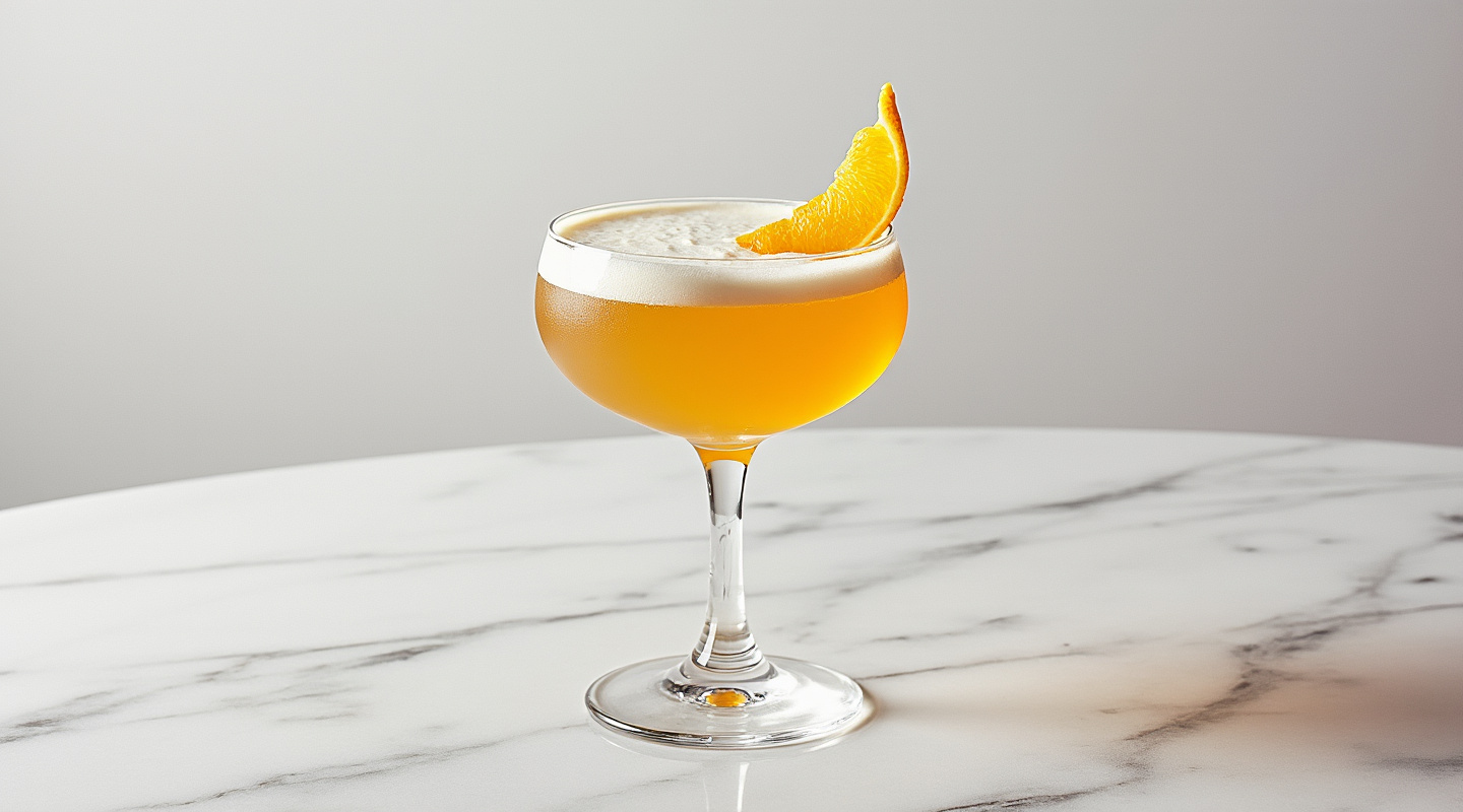 Rum Reverie cocktail in a stylish coupe glass.