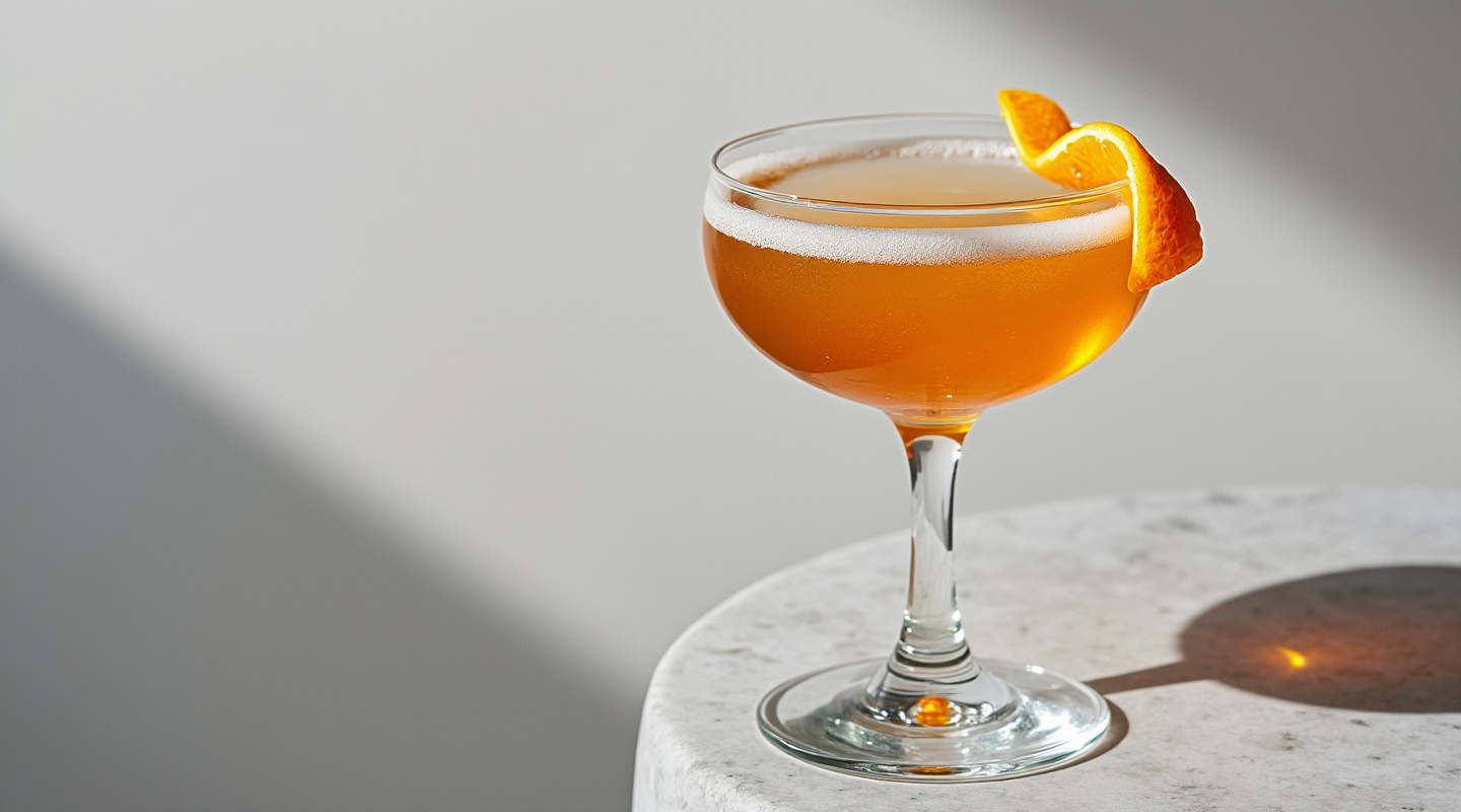 Cotillion served in a coupe glass with orange zest garnish