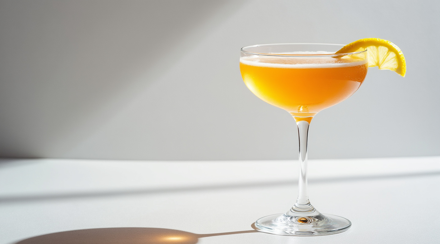 Salvamento cocktail served in a coupe glass with a lemon zest twist
