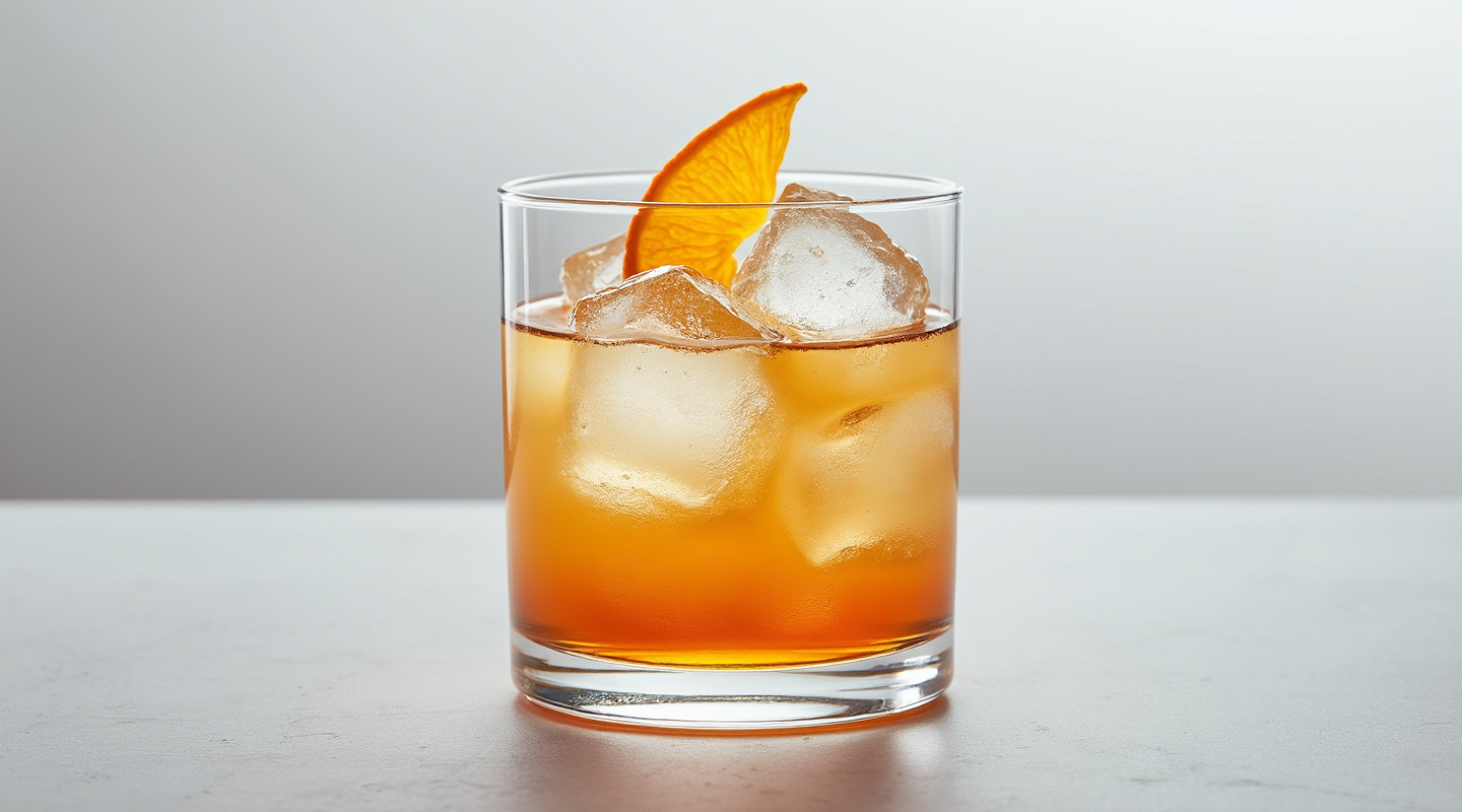 Monte Whiskey Sour in an Old-fashioned glass with orange zest garnish