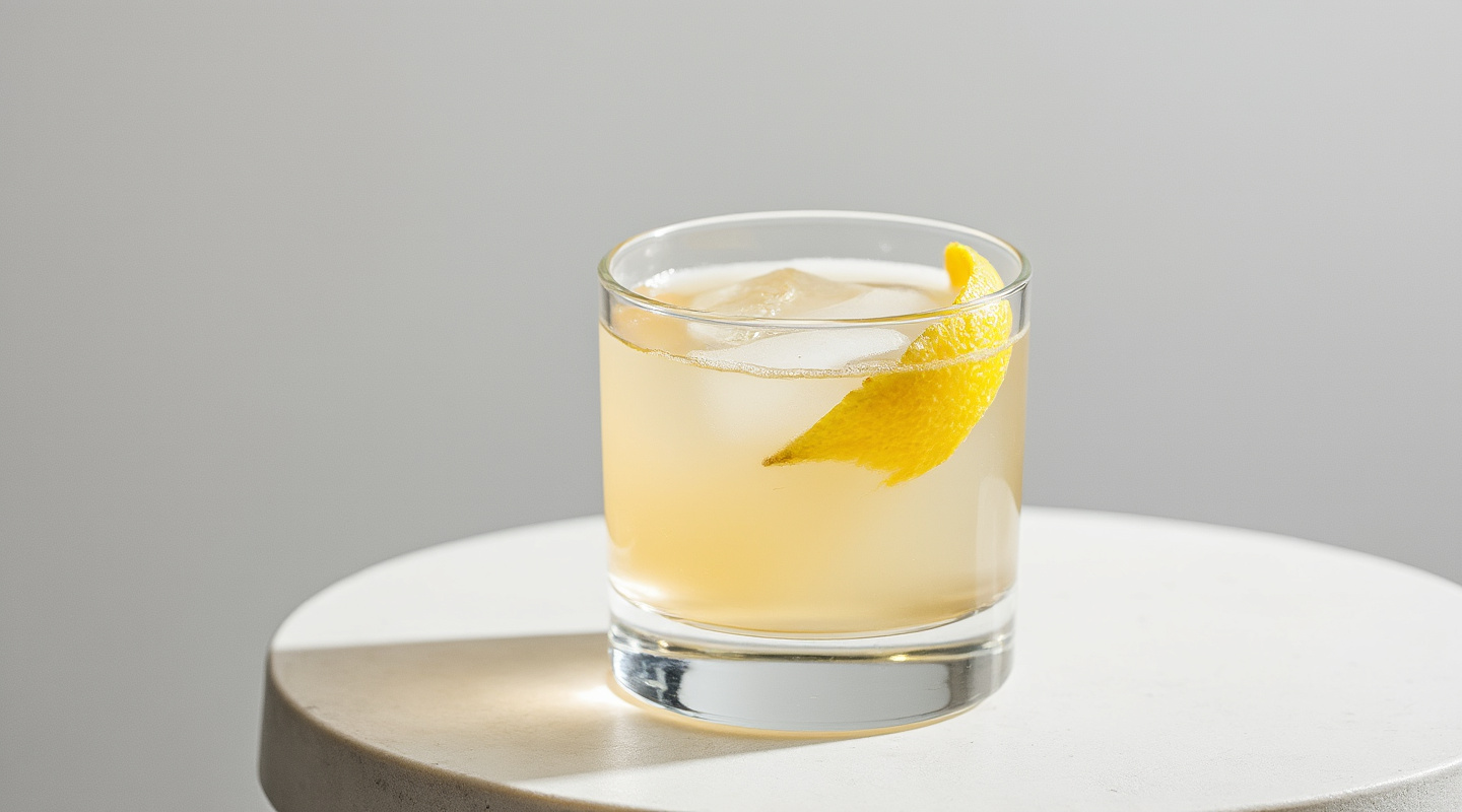 Hardy Grunter cocktail in a coupe glass with a lemon twist garnish