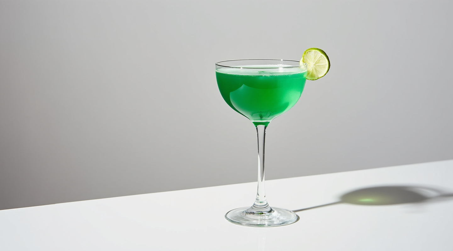 Green Ghost Cocktail in a Nick & Nora Glass