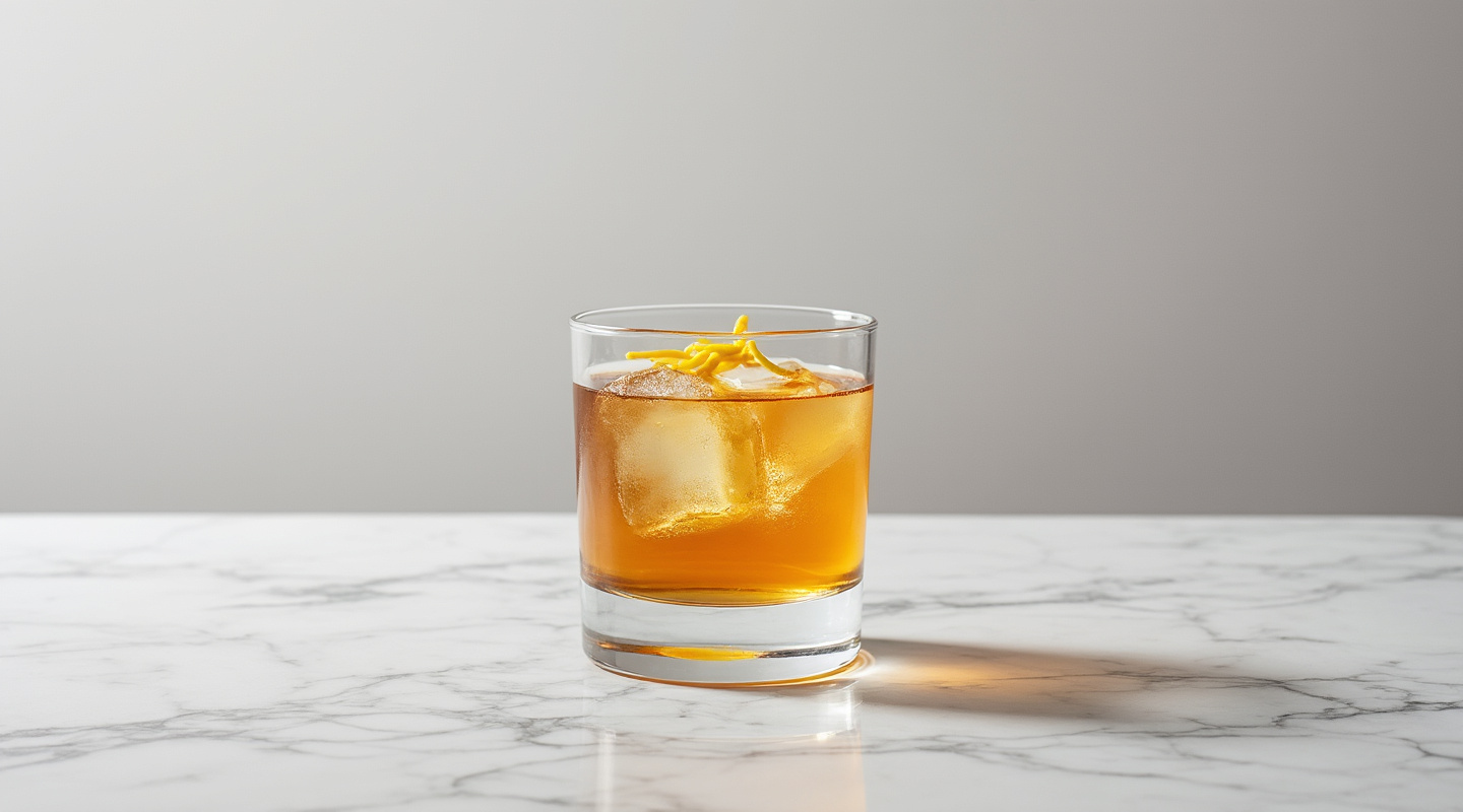 Southgate cocktail in an old-fashioned glass with lemon zest twist