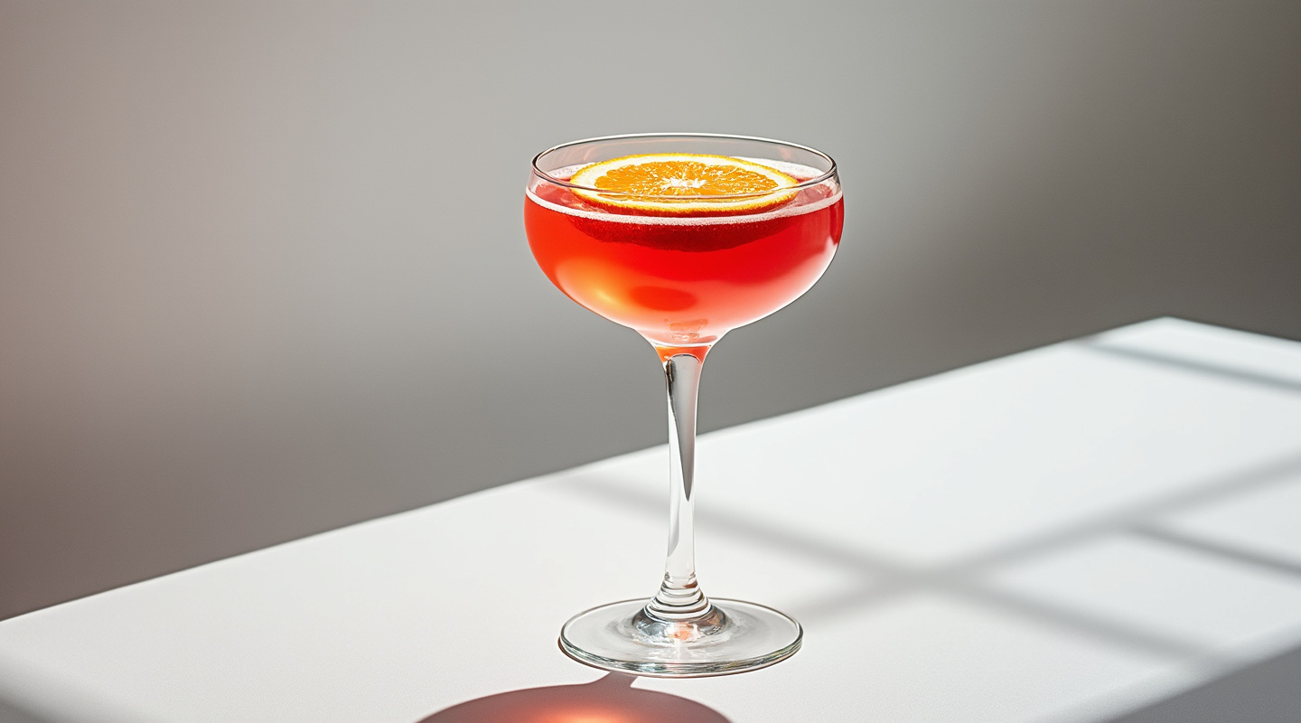Passionfruit & Blood Orange Martini in a coupe glass