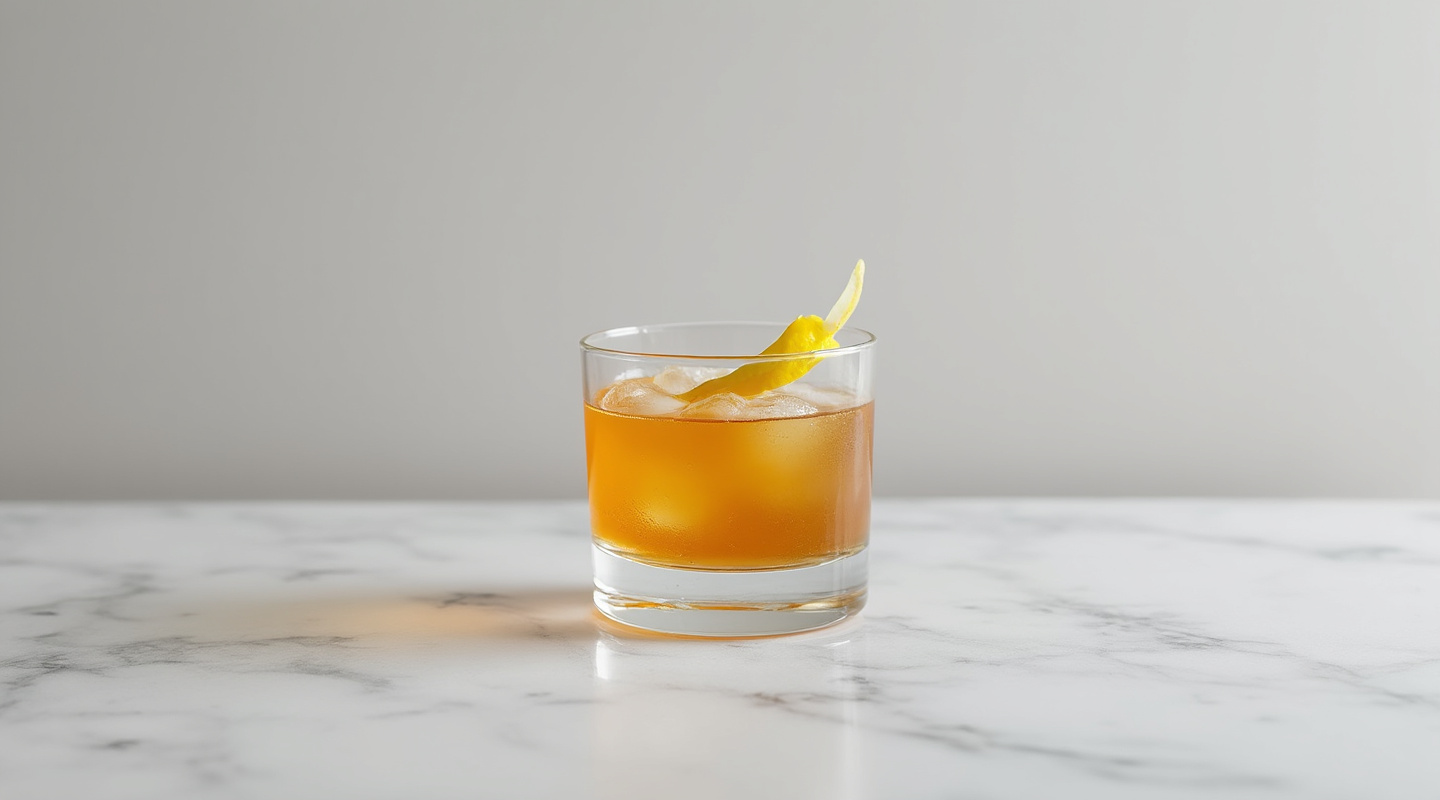 A glass containing the Saz with a Sting cocktail
