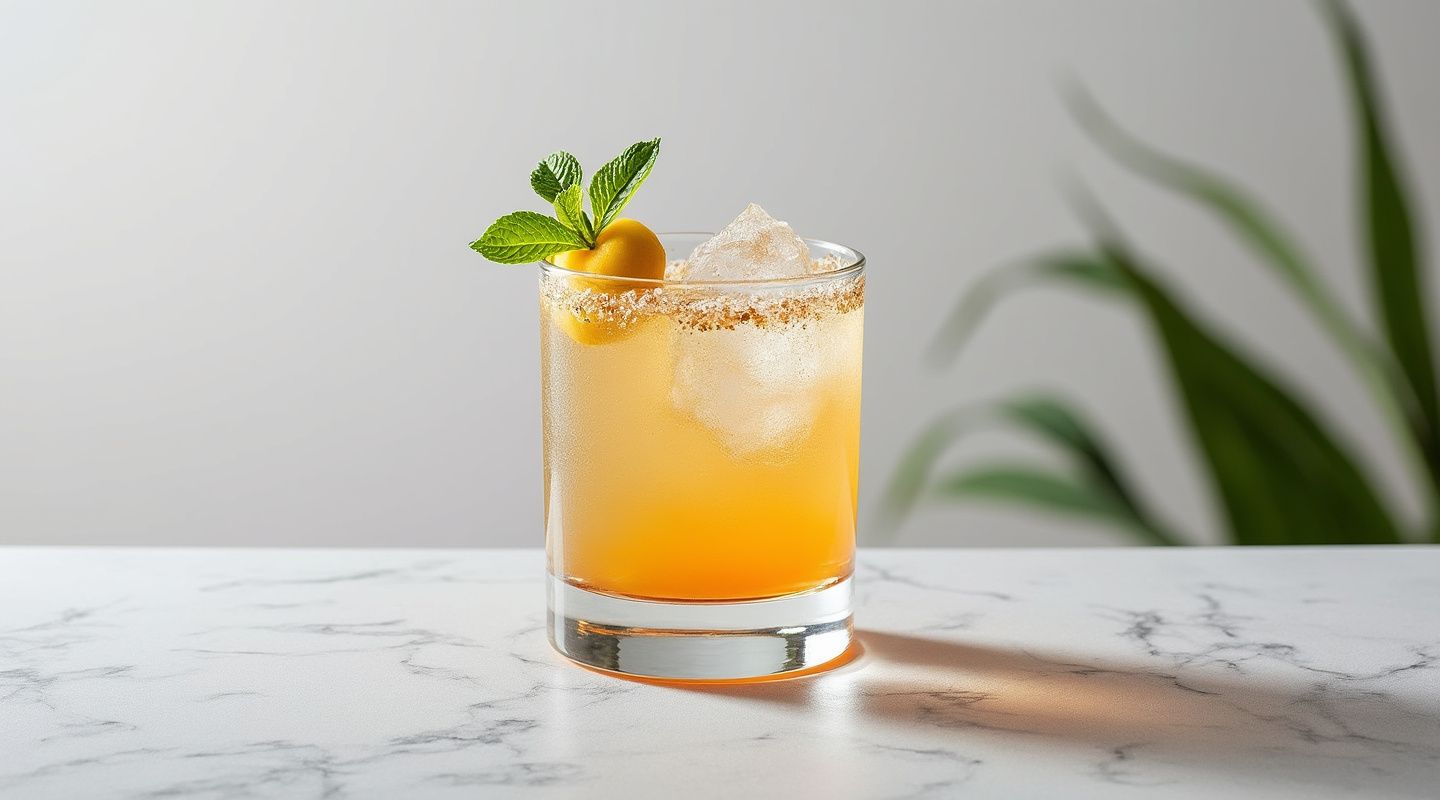 A refreshing cocktail named Dead Man's Handle with tequila, citrus, almond flavors, and Tajín seasoning as garnish.