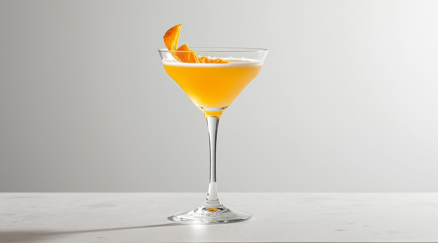 Allegrottini cocktail served in a martini glass garnished with orange zest.