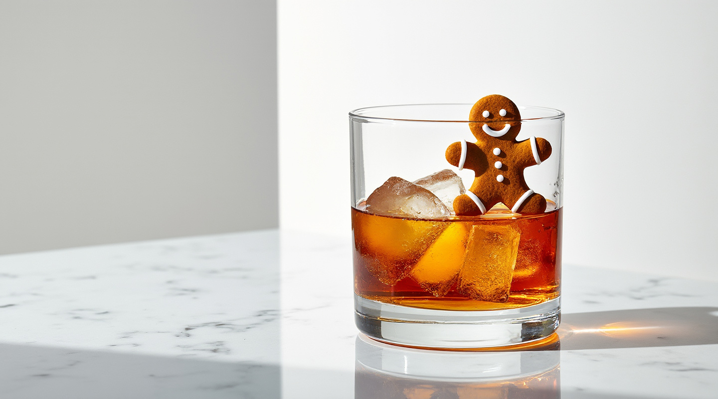 Gingerbread Tequila Old Fashioned in a glass with ice