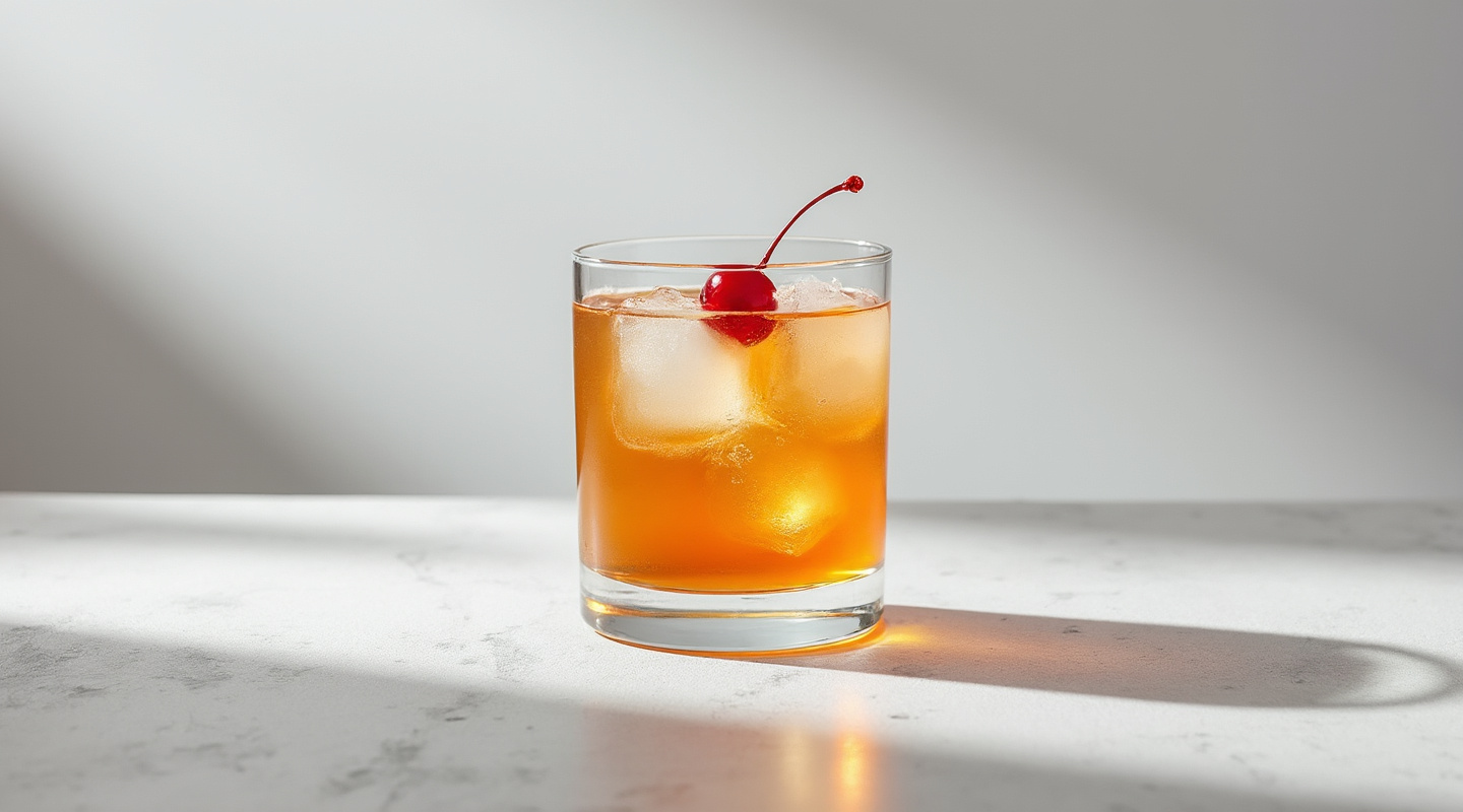 La Condesa cocktail in a glass with a skewered maraschino cherry