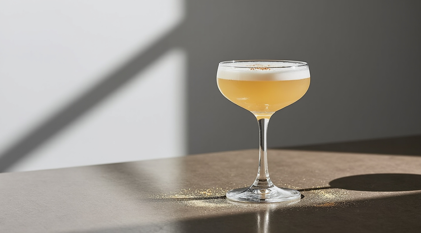 Bourbon Alexander cocktail in a coupe glass garnished with nutmeg