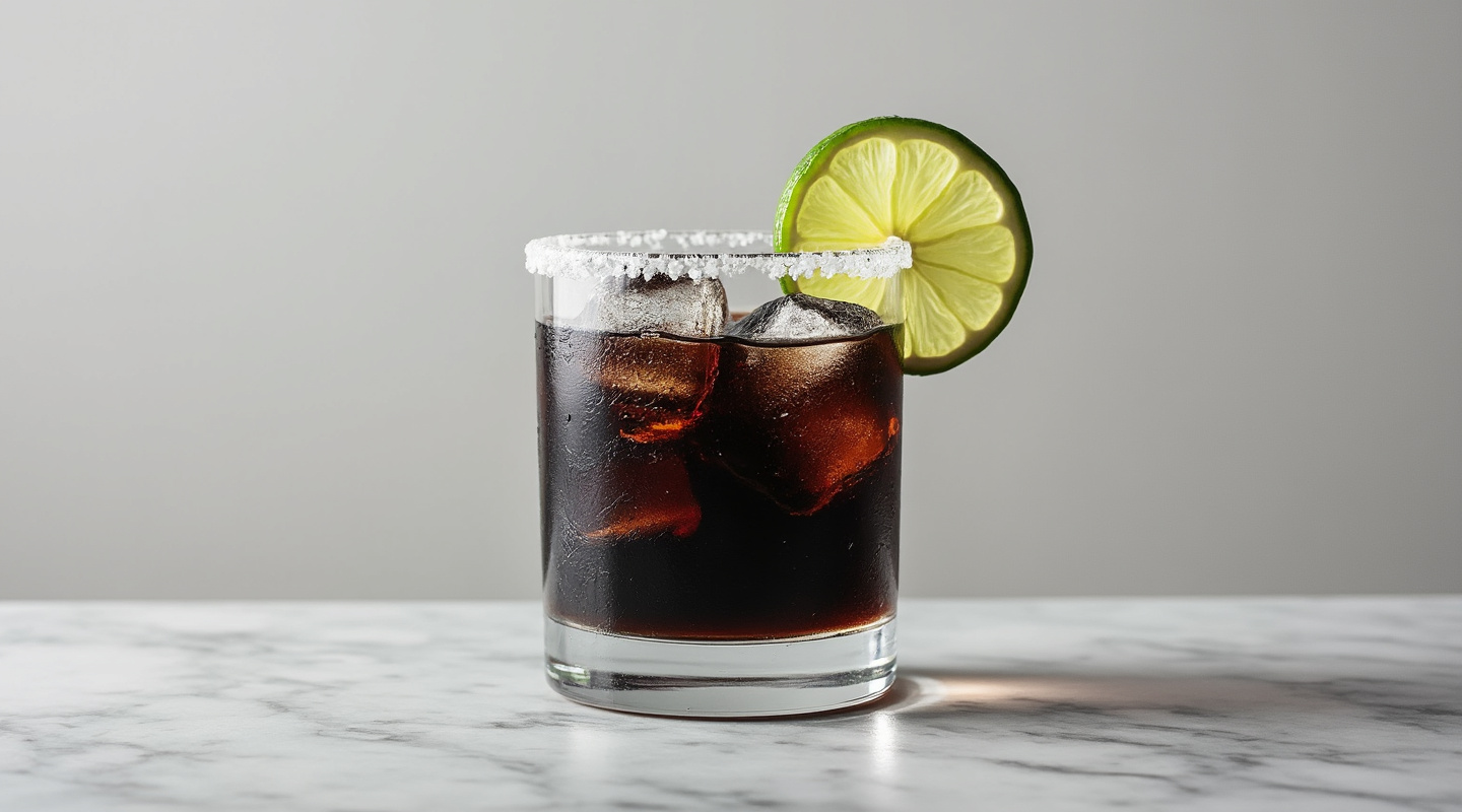 Margarita Negra cocktail with a salt rim