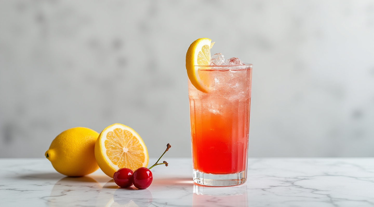Dirty Shirley Cocktail with Lemon Slice & Cherry
