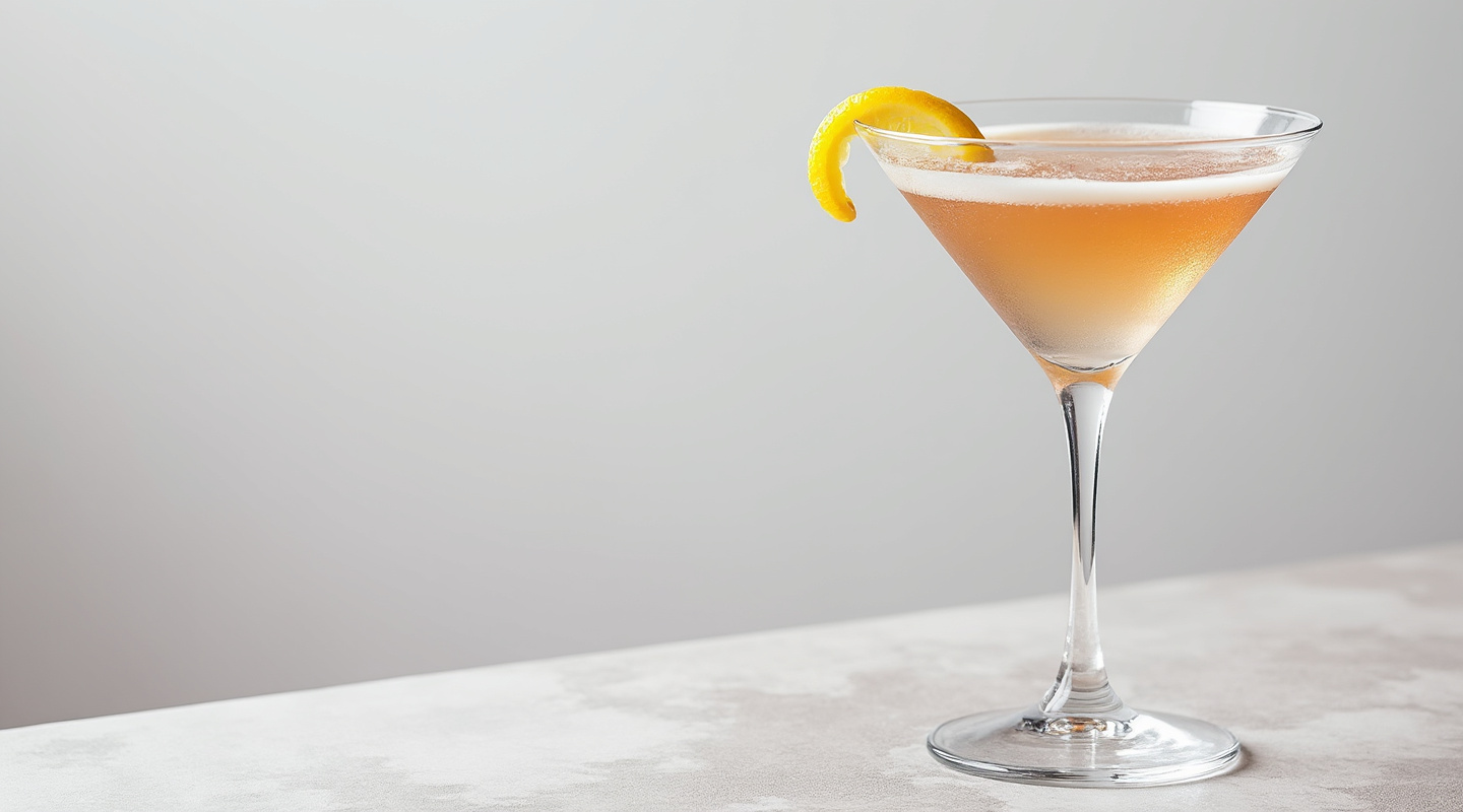 Bloomsbury Martini in a chilled glass with a lemon zest twist