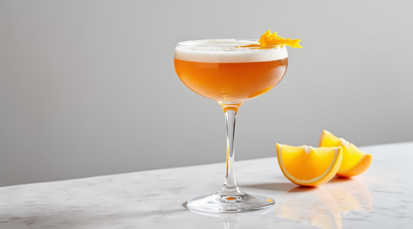 Arkwood Cocktail in a chilled glass garnished with an orange zest twist