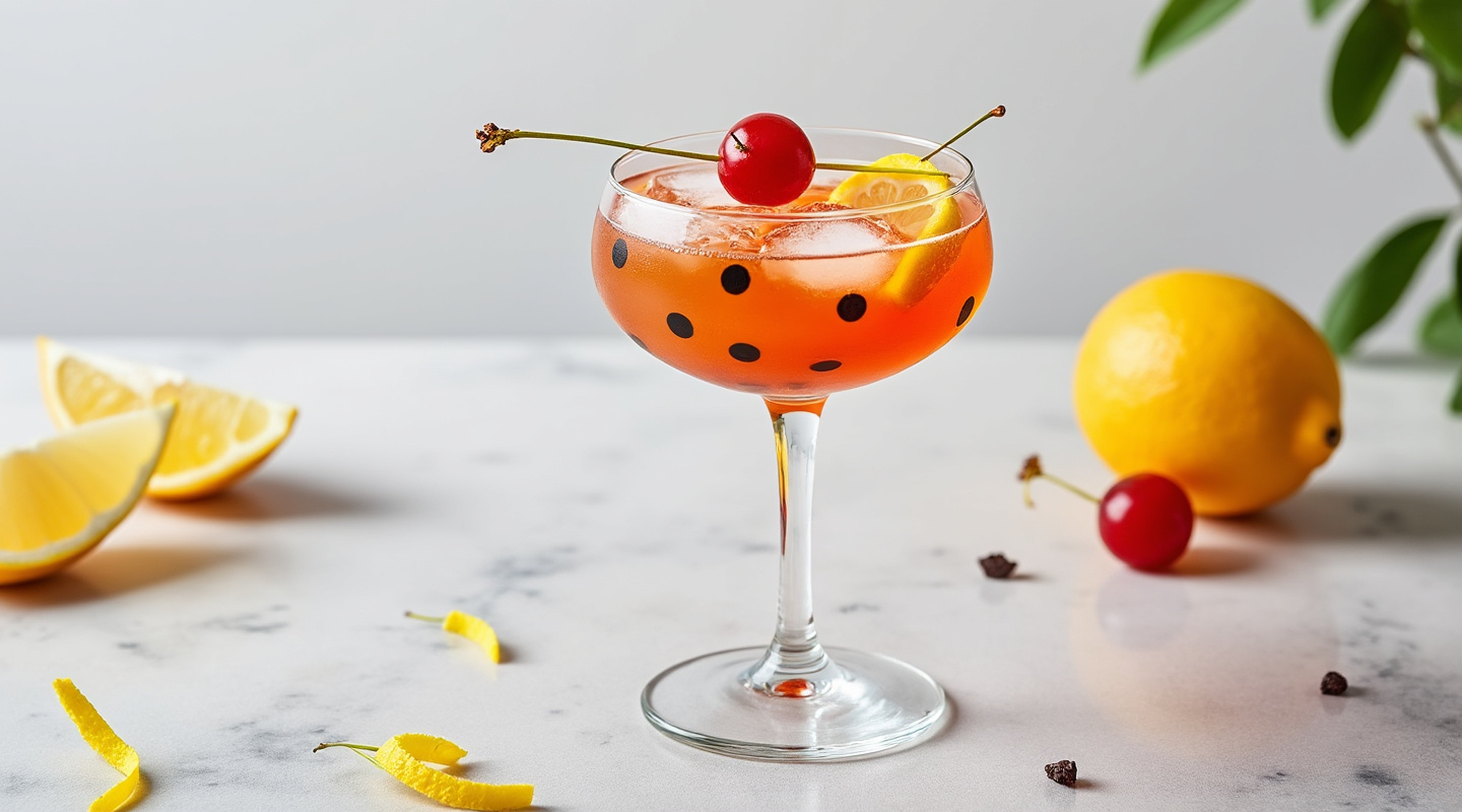 Polka Dot Negroni in a Nick & Nora glass