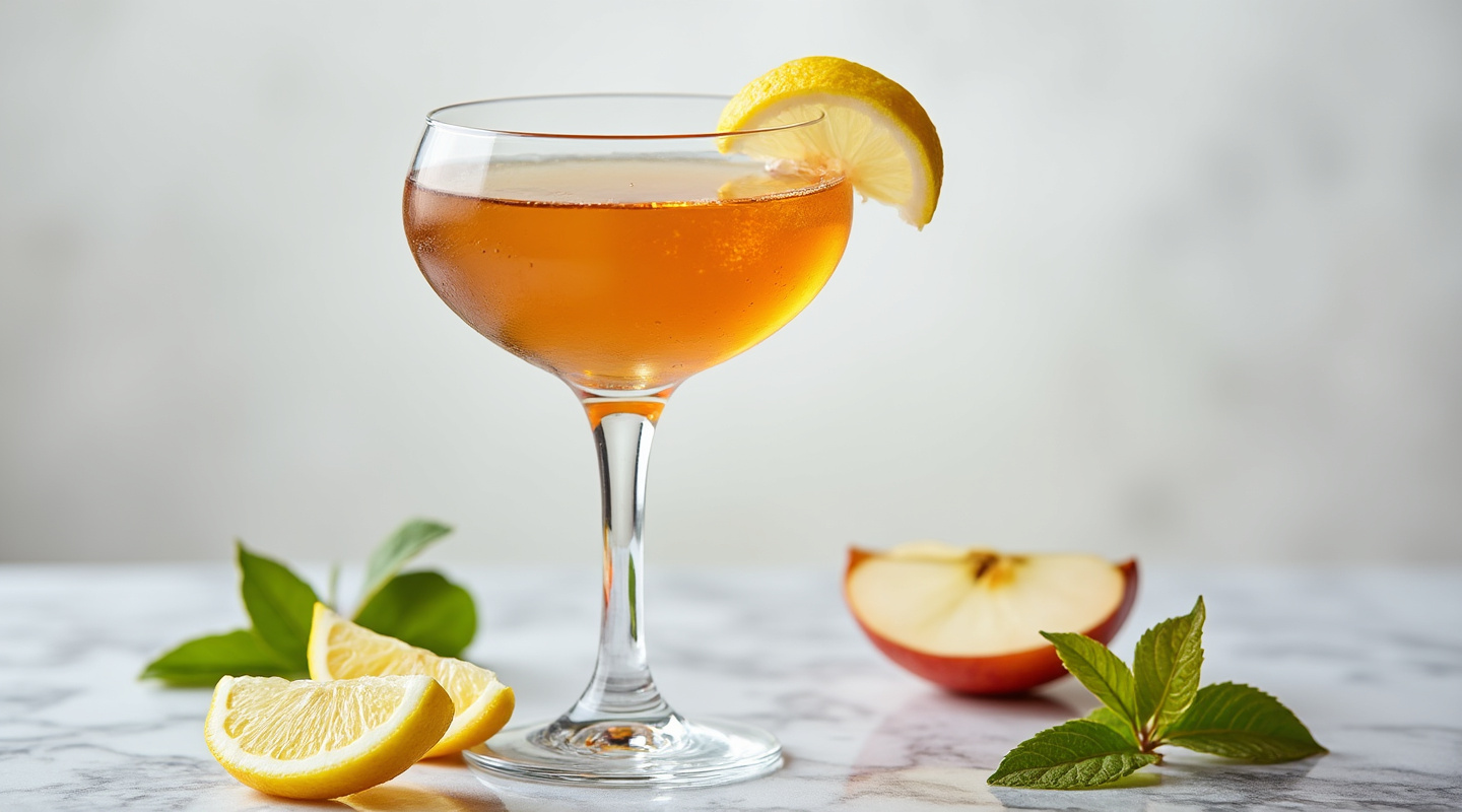 Funky Apples cocktail served in a coupe glass