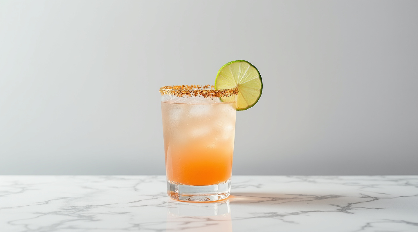 Daisy Marie Cocktail served in a pre-chilled glass with a lime and Tajin rim