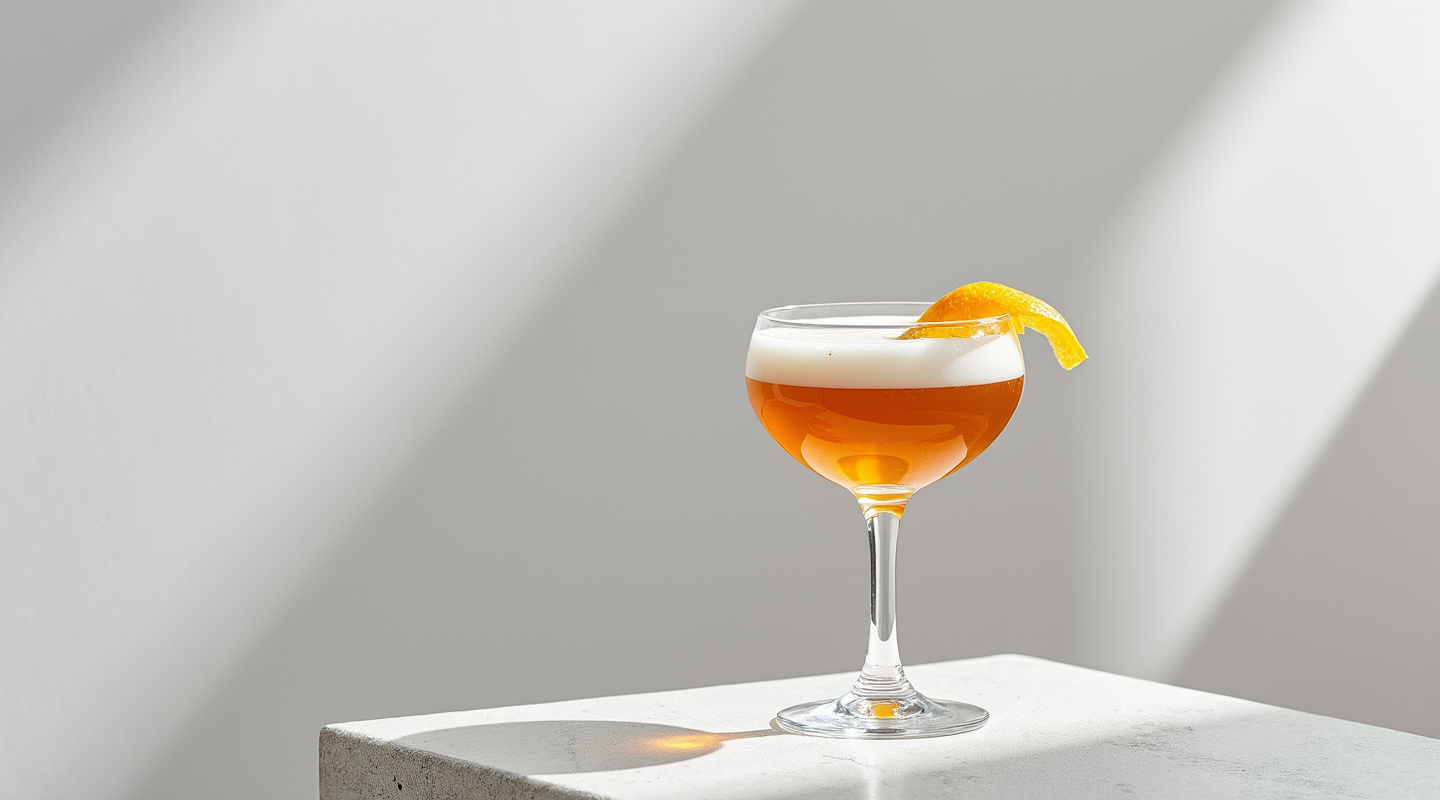 Beatnik cocktail served in a Nick & Nora glass with an orange twist garnish