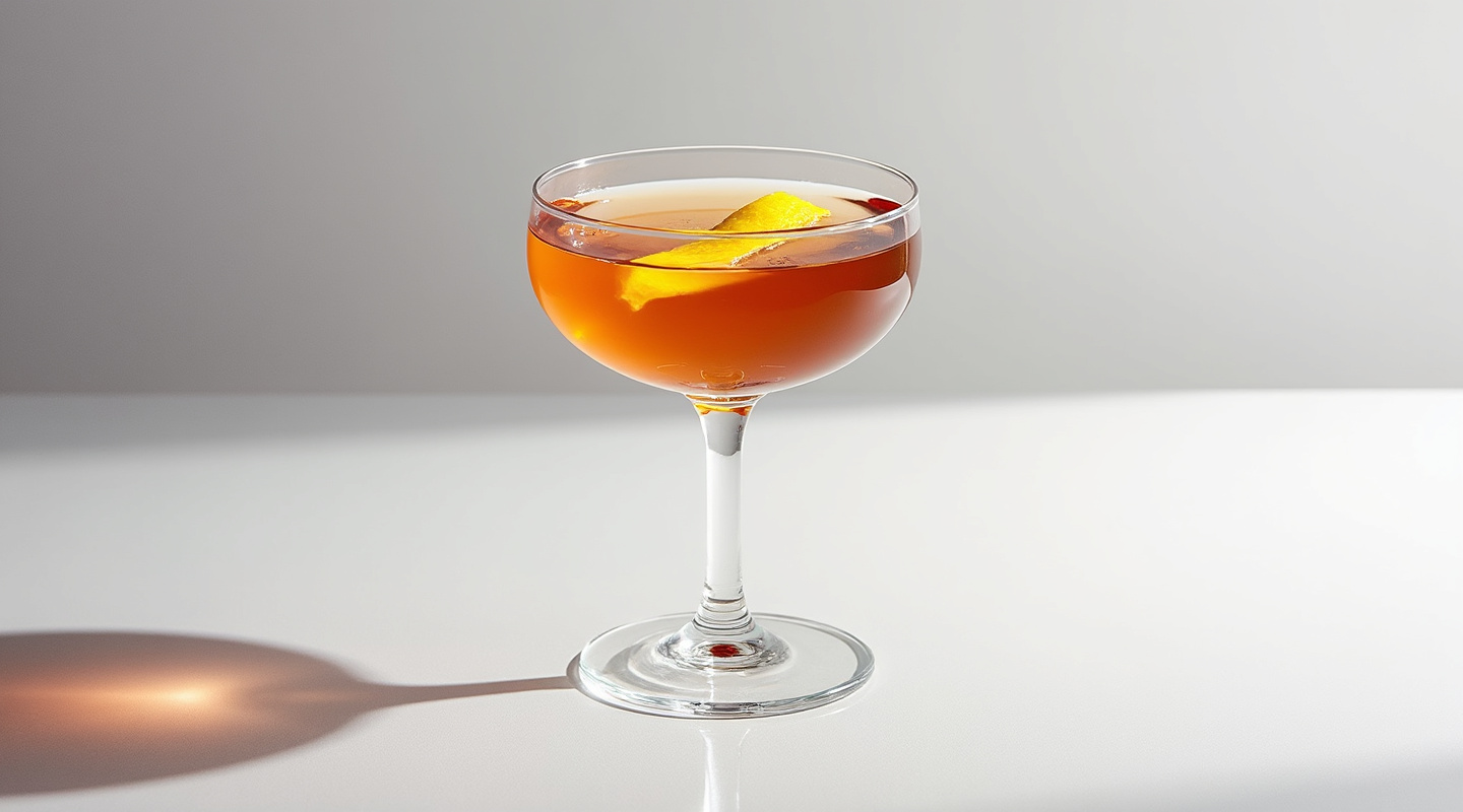 Blackthorn No. 1 cocktail served in a pre-chilled coupe glass with lemon zest twist.
