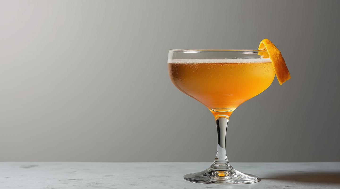 Cuban Island Cocktail in a Martini glass with an orange zest twist