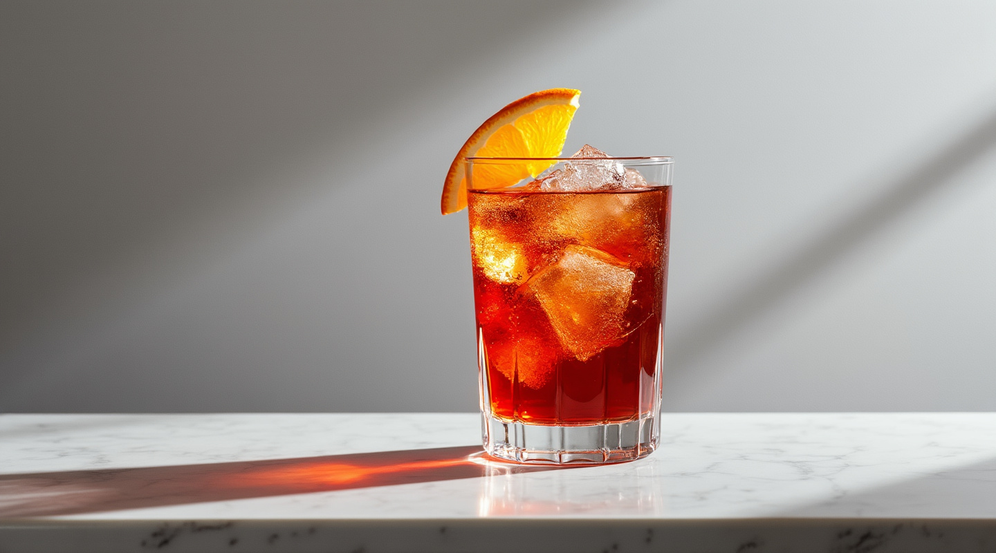 Flying Negroni cocktail in a Collins glass