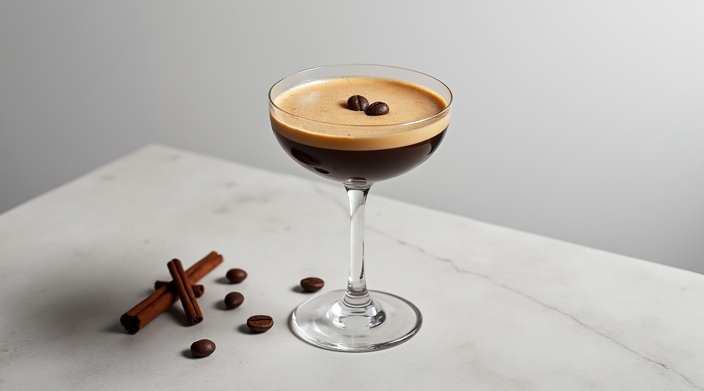 Spiced Espresso Martini in a chilled Coupe glass