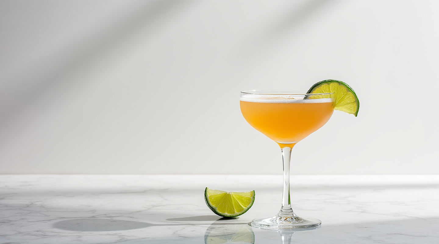 Derby Daiquiri cocktail in a coupe glass garnished with a lime wedge