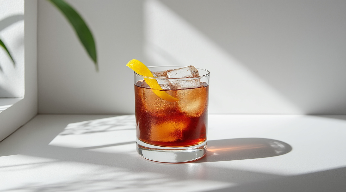 A classic Oestersoe Cola cocktail served in an Old-fashioned glass