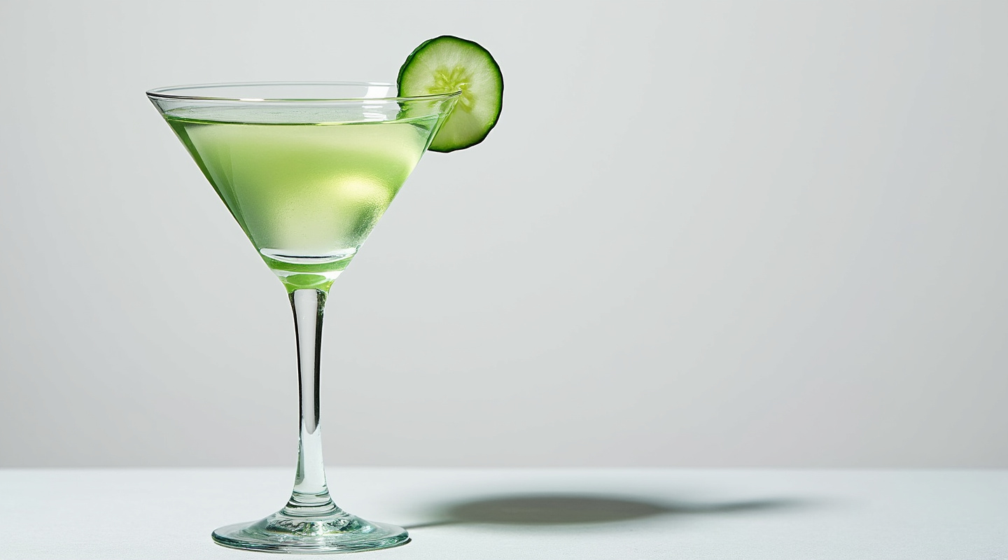 Cucumber Martini with a thin cucumber slice garnish