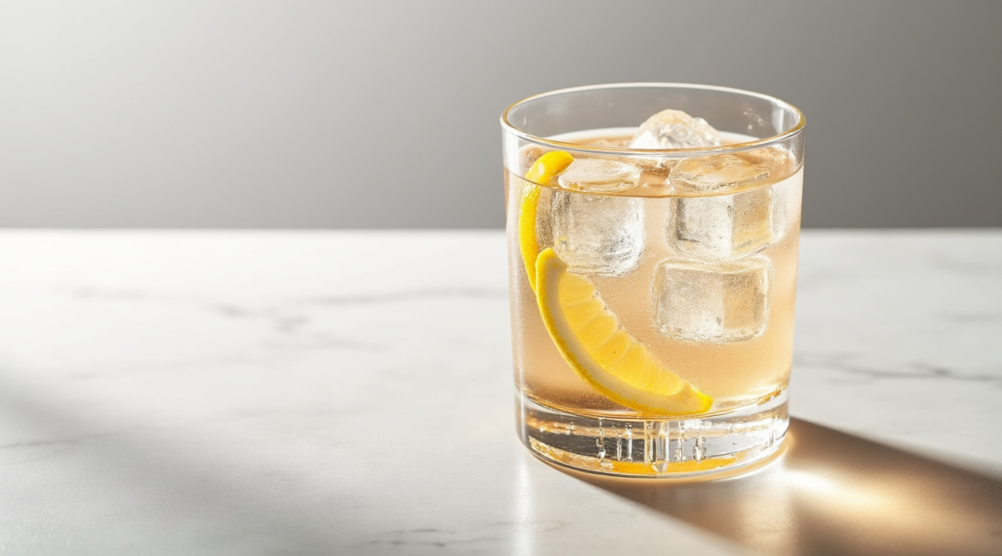 A sparkling Diamond Fizz served with a lemon slice garnish