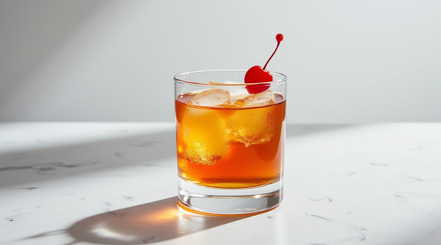 Coquetail Au Vanille in chilled glass with vanilla infused rum, falernum