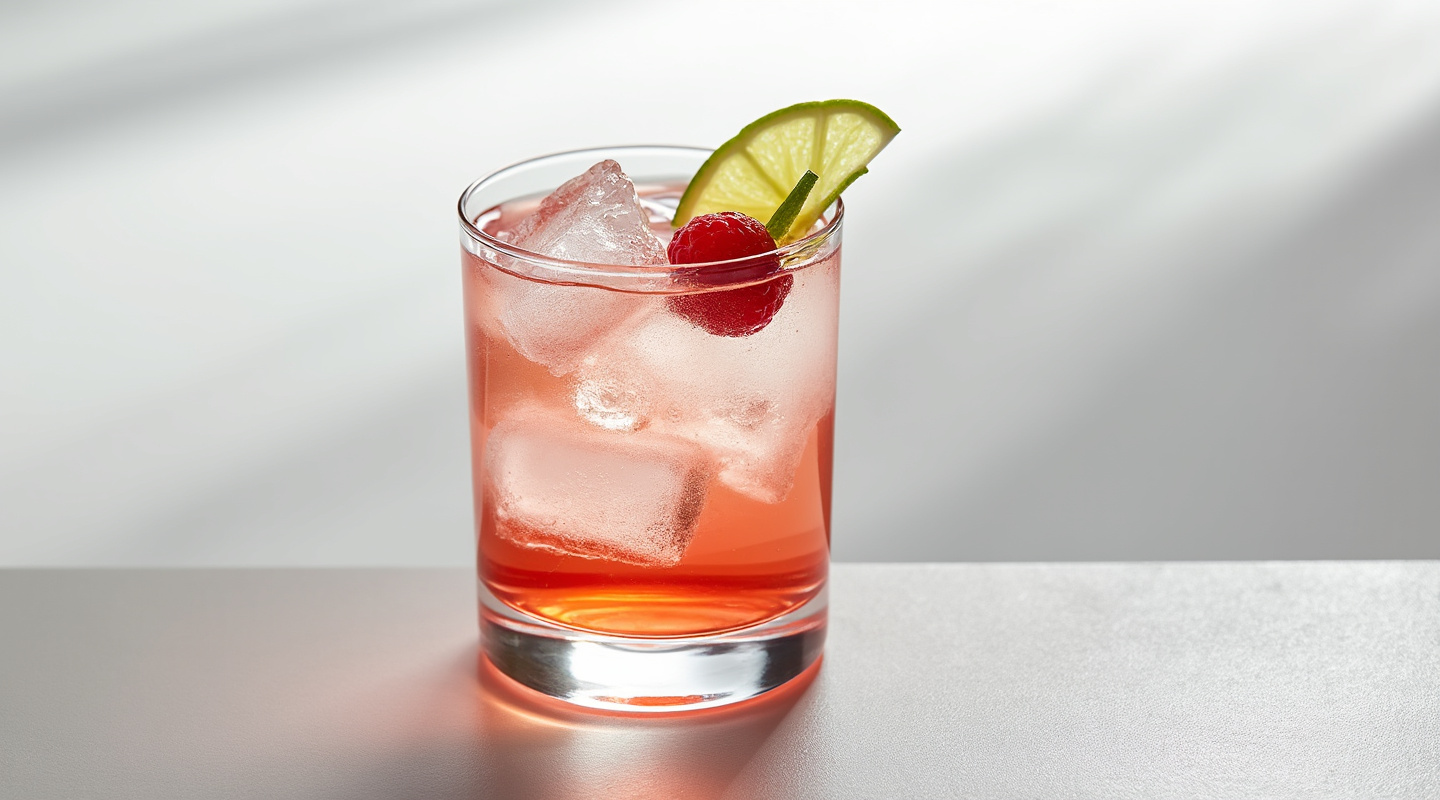 Estes Cocktail with a vibrant mix of raspberries, lime, and tequila, served in a Collins glass over crushed ice